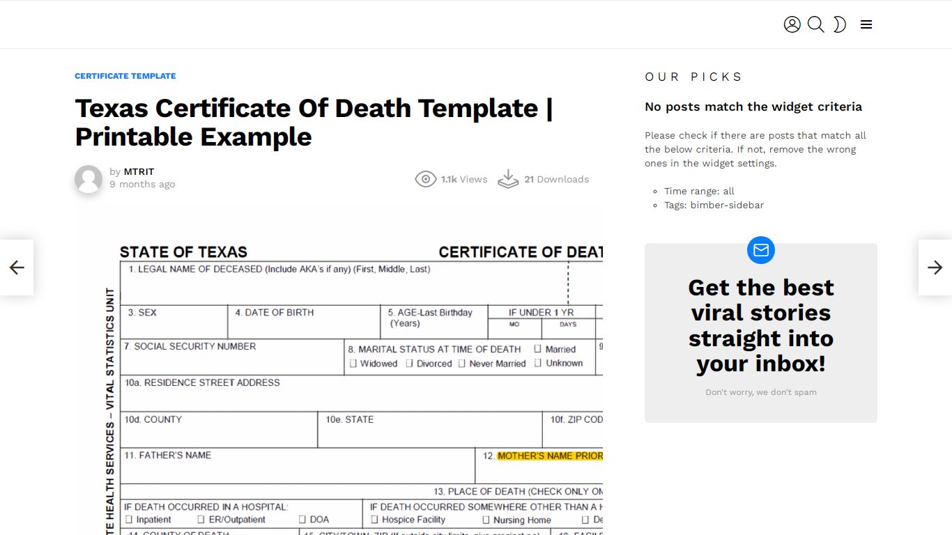 Texas Certificate Of Death Template - FREE Sample Templates